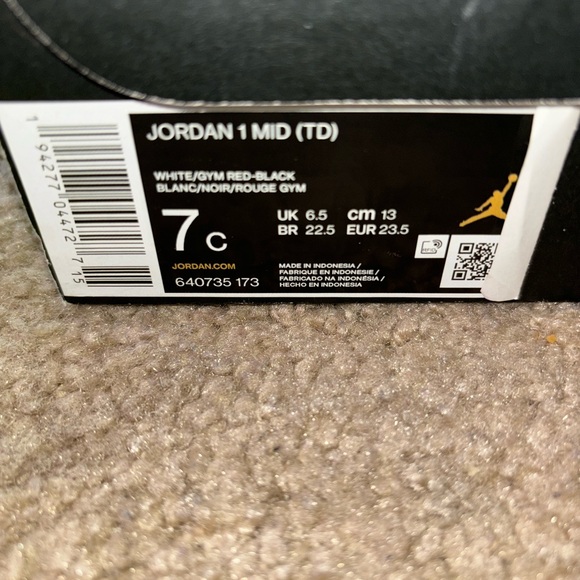 Jordan 1 Mid (TD) White/Gym Red/Black Toddler - Picture 3 of 7